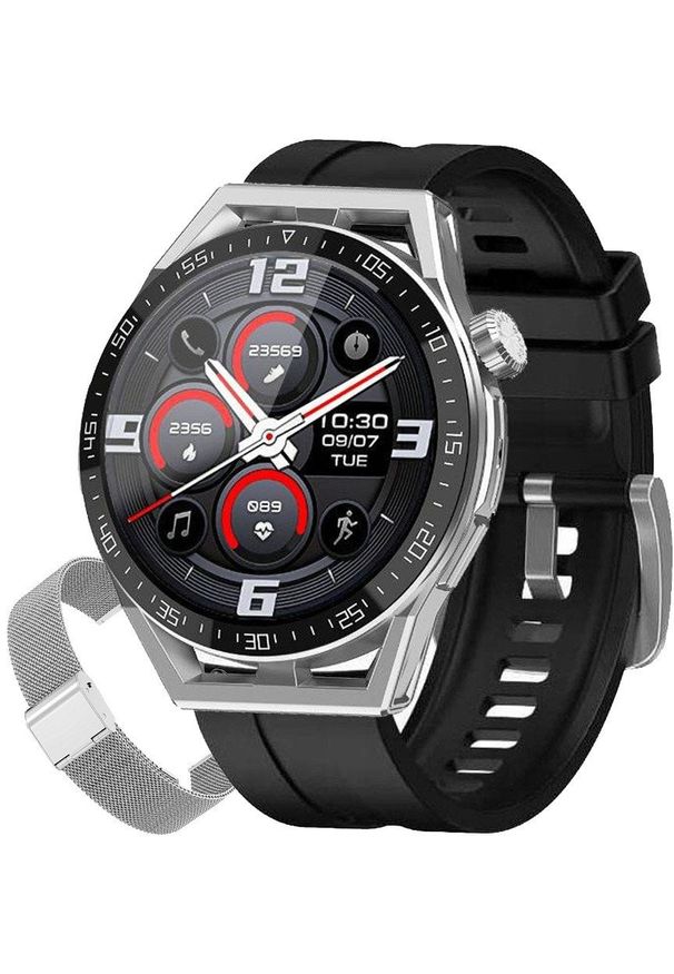 Zegarek SMARTWATCH Rubicon E88 silver / silver mesh / black silicone. Rodzaj zegarka: smartwatch. Materiał: mesh