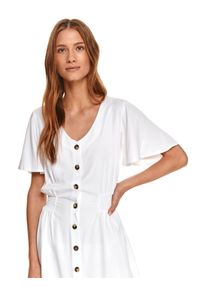 TOP SECRET - Zwiewna sukienka z guzikami i marszczeniem w talii. Kolor: biały. Sezon: jesień #4