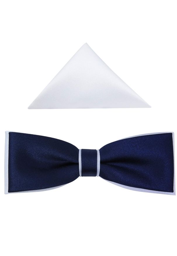 Modini - Elegancka granatowo-biała muszka męska slim B53. Kolor: biały, wielokolorowy, niebieski. Materiał: poliester, tkanina. Styl: elegancki