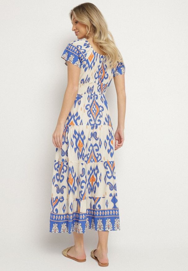 Born2be - Niebieska Wiskozowa Sukienka z Geometrycznym Wzorem Cleanna. Okazja: na spacer, na co dzień. Kolor: niebieski. Materiał: wiskoza. Wzór: geometria. Typ sukienki: proste. Styl: elegancki, casual