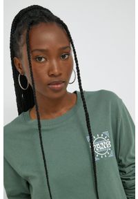 Vans longsleeve bawełniany kolor zielony. Kolor: zielony. Materiał: bawełna. Długość rękawa: długi rękaw. Wzór: nadruk #4