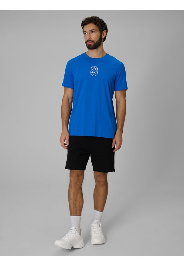 4f - 4F T-shirt regular z nadrukiem męski - niebieski M. Okazja: na co dzień. Kolor: niebieski. Materiał: dzianina, bawełna, materiał. Wzór: nadruk. Styl: casual, klasyczny