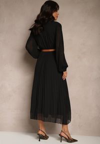 Renee - Czarna Koszulowa Sukienka z Plisami i Dodatkowym Paskiem Miarosea. Okazja: na spotkanie biznesowe, na spacer. Kolor: czarny. Typ sukienki: koszulowe. Styl: elegancki, biznesowy #5