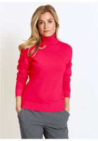 Sweter z golfem bonprix czerwień granatu. Typ kołnierza: golf. Kolor: czerwony. Materiał: dzianina, ze splotem. Długość rękawa: długi rękaw. Długość: długie. Wzór: gładki #2