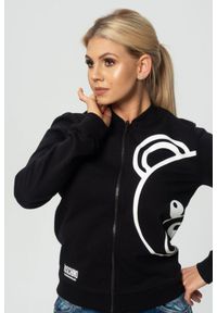 MOSCHINO Czarna bluza damska na zamek, Rozmiar XS. Kolor: czarny. Materiał: prążkowany. Wzór: nadruk #3