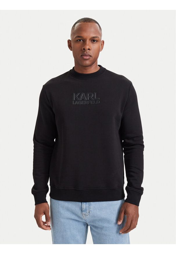 Karl Lagerfeld - KARL LAGERFELD Bluza 705074 564953 Czarny Regular Fit. Typ kołnierza: dekolt w karo. Kolor: czarny. Materiał: bawełna