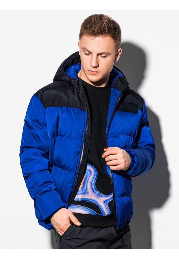 Ombre Clothing - Kurtka męska zimowa pikowana C458 - niebieska - XXL. Kolor: niebieski. Materiał: poliester. Sezon: zima