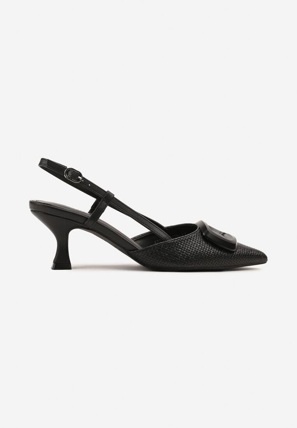 Renee - Czarne Sandały Tweedowe na Kaczuszce Slingback Ozdobione Aplikacją Rosaviela. Okazja: na co dzień, na imprezę. Zapięcie: sprzączka. Kolor: czarny. Wzór: aplikacja. Sezon: wiosna, lato. Obcas: na szpilce. Styl: casual, elegancki. Wysokość obcasa: średni