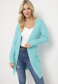 Born2be - Miętowy Puszysty Kardigan Niezapinany Heliture. Kolekcja: plus size. Kolor: miętowy. Materiał: dzianina. Długość rękawa: długi rękaw. Długość: długie #5