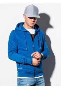 Ombre Clothing - Bluza męska rozpinana z kapturem B1086 - niebieska - S. Typ kołnierza: kaptur. Kolor: niebieski. Materiał: bawełna, poliester #1