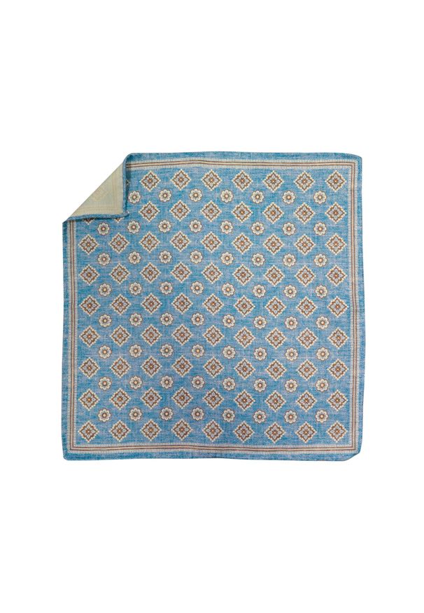 Adam Collection - Błękitna jedwabna poszetka w kwiaty EJ7. Kolor: niebieski. Materiał: jedwab. Wzór: kwiaty