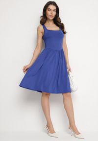 Born2be - Niebieska Sukienka z Wiskozą o Rozkloszowanym Kroju Edivane. Okazja: na co dzień. Kolor: niebieski. Materiał: wiskoza. Długość rękawa: na ramiączkach. Sezon: wiosna, lato. Typ sukienki: rozkloszowane. Styl: casual #2