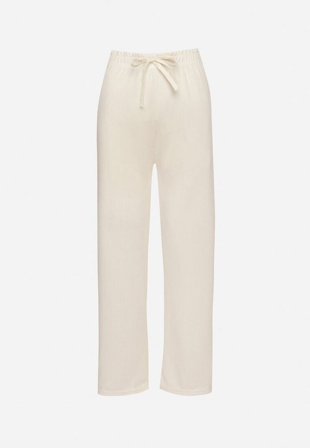 Born2be - Jasnobeżowe Szerokie Spodnie z Wysokim Stanem Savirea. Okazja: na co dzień. Stan: podwyższony. Kolor: beżowy. Wzór: aplikacja. Styl: casual