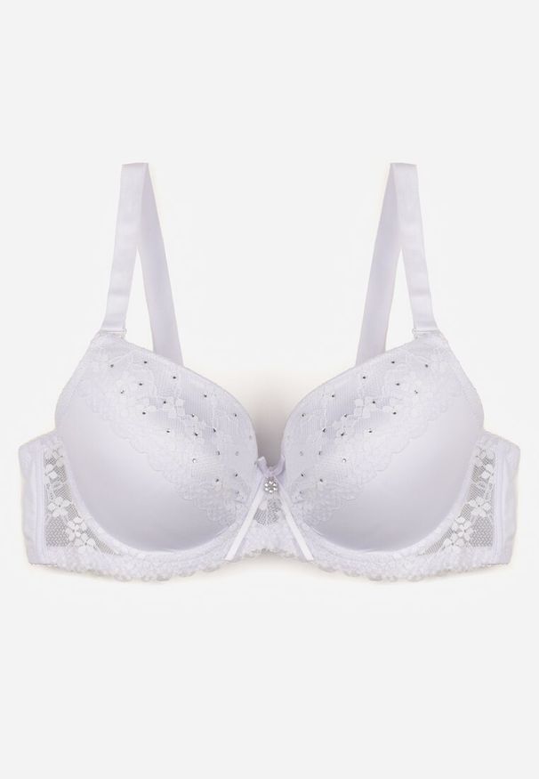 Renee - Biały Biustonosz z Koronką i Cyrkoniami Himelodia. Kolor: biały. Materiał: koronka. Wzór: koronka