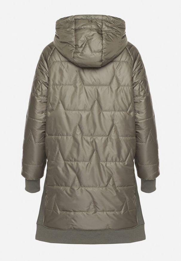 Born2be - Zielona Pikowana Kurtka Przejściowa z Kapturem i Ściągaczami Fesarena. Okazja: na co dzień. Typ kołnierza: kaptur. Kolor: zielony. Materiał: dzianina, jeans. Styl: casual, sportowy