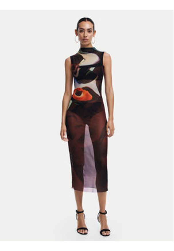 Desigual Sukienka codzienna Lincoln 24WWVK58 Brązowy Slim Fit. Okazja: na co dzień. Kolor: brązowy. Materiał: syntetyk. Typ sukienki: proste. Styl: casual