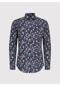 Pako Lorente - PAKO LORENTE – Granatowa koszula męska w kwiaty. Kolor: niebieski. Materiał: bawełna, elastan. Długość rękawa: długi rękaw. Długość: długie. Wzór: kwiaty #5