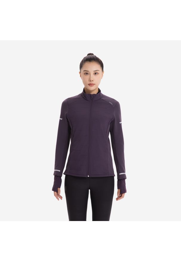 KIPRUN - Bluza do biegania damska Kiprun Vest Warm ocieplana. Kolor: fioletowy. Materiał: materiał. Sport: bieganie