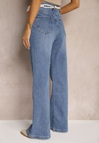 Renee - Niebieskie Jeansy High Waist z Szerokimi Nogawkami i Ozdobną Nerką Stilla. Stan: podwyższony. Kolor: niebieski #4