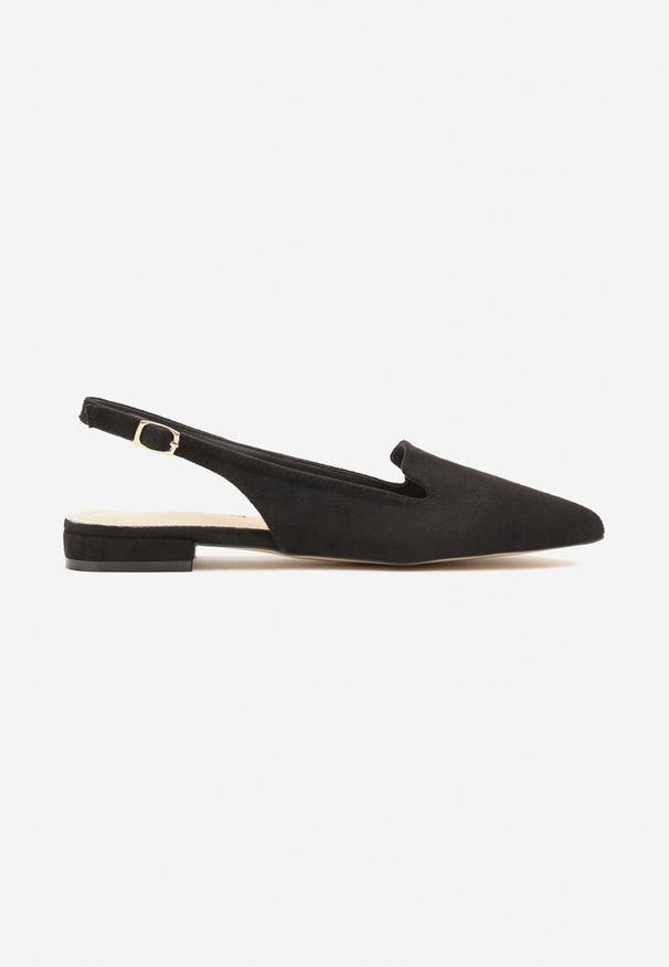 Renee - Czarne Sandały Typu Slingback ze Skórzaną Wkładką Ozdobione Wycięciami Nurindra. Okazja: na co dzień, na randkę. Zapięcie: sprzączka. Kolor: czarny. Wzór: aplikacja. Materiał: skóra. Sezon: lato, wiosna. Obcas: na obcasie. Styl: klasyczny, elegancki, casual. Wysokość obcasa: niski