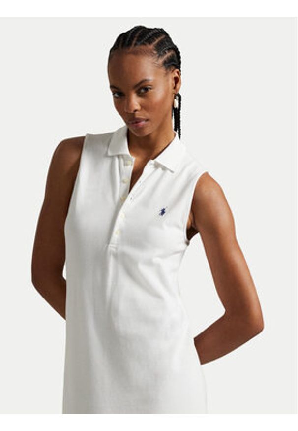 Polo Ralph Lauren Sukienka codzienna 211968292001 Biały Regular Fit. Okazja: na co dzień. Typ kołnierza: polo. Kolor: biały. Materiał: bawełna. Typ sukienki: proste. Styl: casual