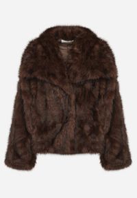 Born2be - Brązowa Kurtka Futerko o Dwurzędowym Kroju z Szerokim Kołnierzem Fesammea. Okazja: na co dzień. Kolor: brązowy. Materiał: futro. Styl: casual, klasyczny #4