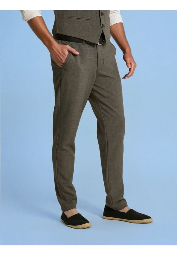 Sinsay - Spodnie chino slim fit w kratę - szary. Kolor: szary