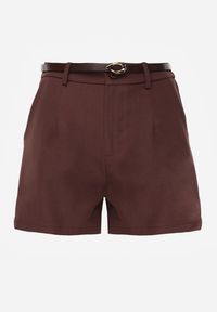 Renee - Brązowe Szorty High Waist w Eleganckim Stylu z Cienkim Paskiem ze Sprzączką Rissarie. Stan: podwyższony. Kolor: brązowy. Sezon: lato. Styl: elegancki #6