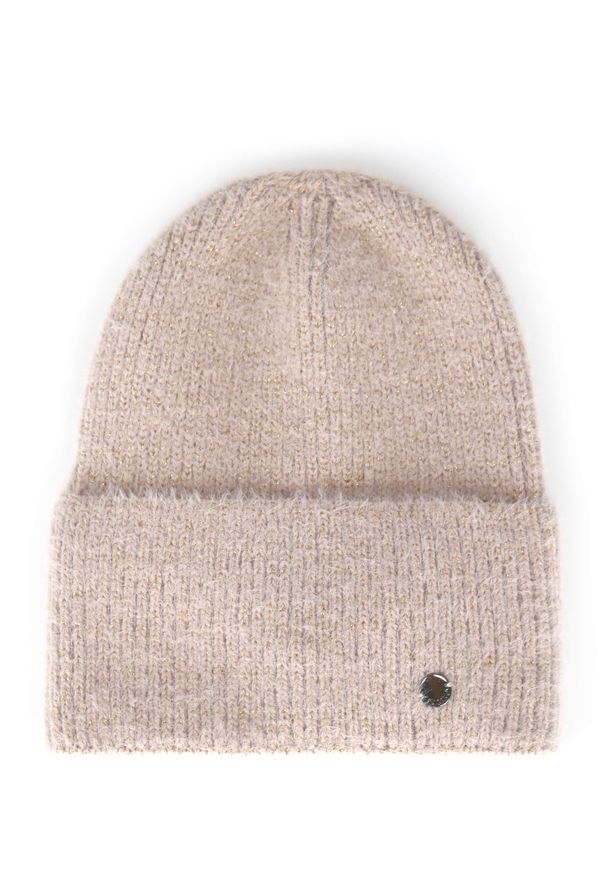 Volcano - Zimowa czapka H-GLITTA. Kolor: beżowy. Materiał: dzianina. Wzór: ze splotem. Sezon: zima. Styl: klasyczny, elegancki