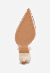 Born2be - Beżowe Transparentne Szpilki z Odkrytą Piętą i Cyrkoniami na Nosku Ilunatia. Okazja: na co dzień, na randkę, na ślub cywilny, na wesele. Kolor: beżowy. Materiał: jeans. Obcas: na szpilce. Styl: casual, elegancki, wizytowy #9