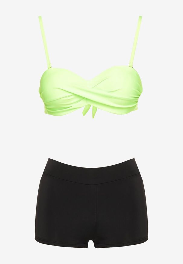 Born2be - Zielone Bikini 3-częściowe Wiązany Biustonosz Majtki Figi i Majtki Bokserki Levinna. Kolor: zielony. Wzór: aplikacja