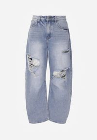 Renee - Niebieskie Bawełniane Jeansy Ballloon z Wiskozą High Waist Ozdobione Dziurami Lamma. Stan: podwyższony. Kolor: niebieski. Wzór: aplikacja. Sezon: wiosna #2