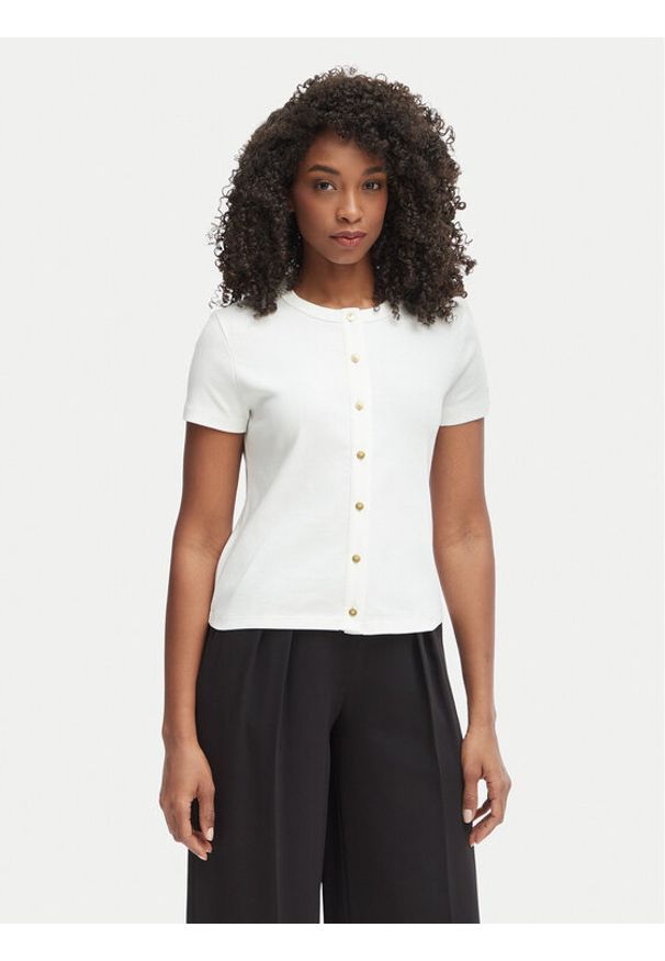 TOMMY HILFIGER - Tommy Hilfiger Bluzka WW0WW48709 Kremowy Slim Fit. Kolor: kremowy. Materiał: bawełna