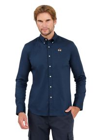 La Martina - LA MARTINA Granatowa męska koszula Poplin Stretch, Rozmiar XXL. Kolor: niebieski #3