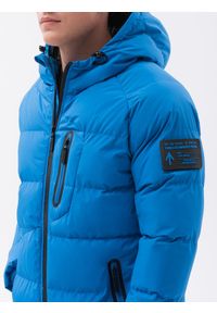 Ombre Clothing - Kurtka męska zimowa C502 - niebieska - XL. Typ kołnierza: kaptur. Kolor: niebieski. Materiał: materiał, poliester. Sezon: zima #5
