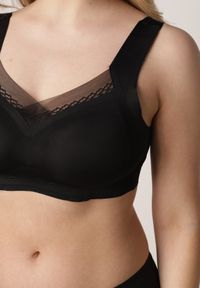 Born2be - Czarny Biustonosz Sportowy z Siateczką i Usztywnionymi Miseczkami Zerirae. Kolor: czarny. Materiał: dresówka. Rodzaj stanika: wyciągane miseczki #2