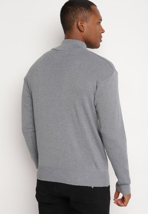 Born2be - Szary Golf z Wełną Ozdobiony Suwakiem Narizia. Okazja: na co dzień. Typ kołnierza: golf. Kolor: szary. Materiał: wełna. Długość rękawa: długi rękaw. Długość: długie. Wzór: aplikacja. Styl: elegancki, casual, klasyczny