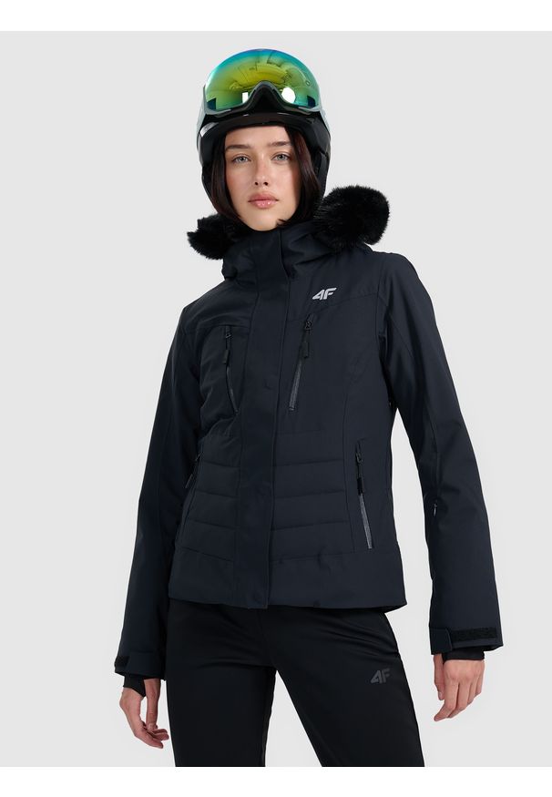4f - 4F Kurtka narciarska membrana 10000 damska - czarna L. Kolor: czarny. Materiał: futro, poliester, skóra, materiał. Wzór: gładki. Sezon: zima