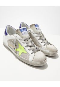 GOLDEN GOOSE - Sneakersy Superstar z neonową gwiazdą. Kolor: szary. Materiał: bawełna, guma, zamsz, materiał. Wzór: aplikacja #2