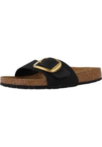Klapki damskie Birkenstock Madrid Big Buckle. Kolor: czarny. Materiał: skóra