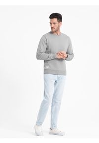 Ombre Clothing - Bluza męska dresowa BASIC z okrągłym dekoltem - szara V8 OM-SSBN-0175 - XXL. Kolor: szary. Materiał: dresówka