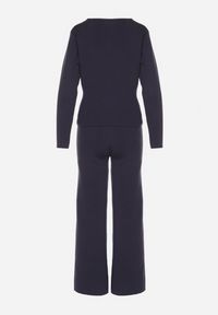 Born2be - Granatowy Dzianinowy Komplet z Wiskozą w Eleganckim Stylu Kardigan i Spodnie Delisana. Kolor: niebieski. Materiał: dzianina, wiskoza #6