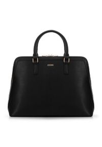 Wittchen - Damska torba na laptopa 13” z ekoskóry trapezowa czarna. Kolor: czarny. Materiał: skóra ekologiczna. Wzór: haft. Styl: klasyczny, elegancki