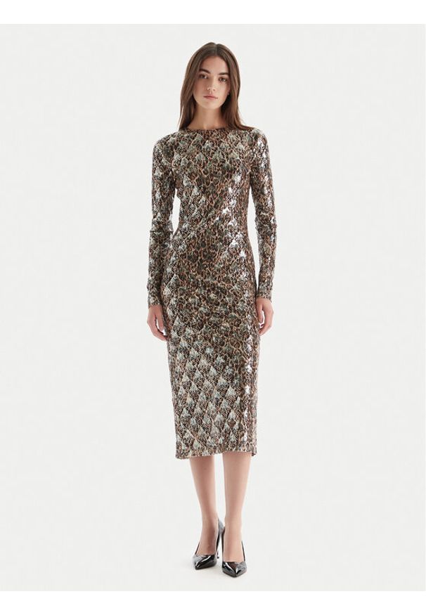 Just Cavalli Sukienka koktajlowa 79PAO953 JS528 Beżowy Slim Fit. Kolor: beżowy. Materiał: syntetyk. Styl: wizytowy