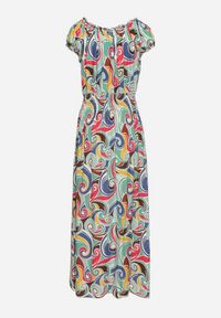 Born2be - Jasnozielona Bawełniana Sukienka z Abstrakcyjnym Wzorem i Gumką w Pasie Orralisa. Okazja: na co dzień. Kolor: zielony. Materiał: bawełna. Typ sukienki: proste, rozkloszowane. Styl: elegancki, casual, klasyczny #5