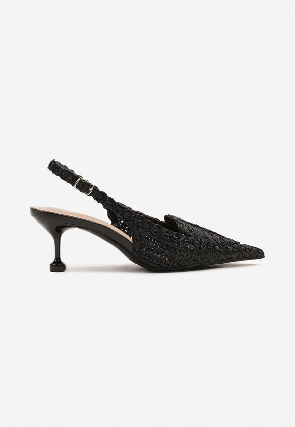 Renee - Czarne Sandały na Szpilce z Geometrycznym Zdobieniem Typu Slingback Nevonira. Zapięcie: sprzączka. Kolor: czarny. Wzór: aplikacja, geometria. Obcas: na szpilce. Styl: elegancki, klasyczny