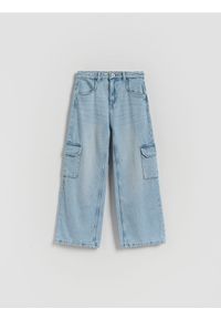 Reserved - Jeansy wide leg z kieszeniami cargo - niebieski. Kolor: niebieski