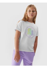 4f - T-shirt z nadrukiem dziewczęcy. Kolor: biały. Materiał: bawełna. Wzór: nadruk #2