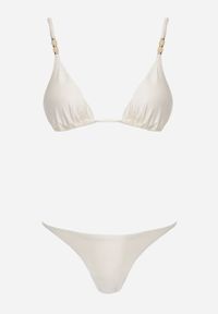 Renee - Jasnobeżowe Bikini Biustonosz z Wiązaniem na Plecach i Koralikami i Majtki Figi Sheille. Kolekcja: plus size. Kolor: beżowy. Wzór: aplikacja, haft #2