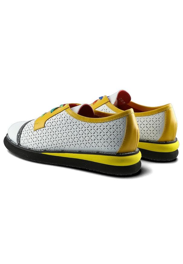 Białe Półbuty Lanqier Damskie Skórzane Obuwie. Kolor: biały. Materiał: skóra. Szerokość cholewki: normalna. Wzór: kolorowy